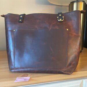 RARE Portland Leather Goods Medium Zip Tote iin Walnut color